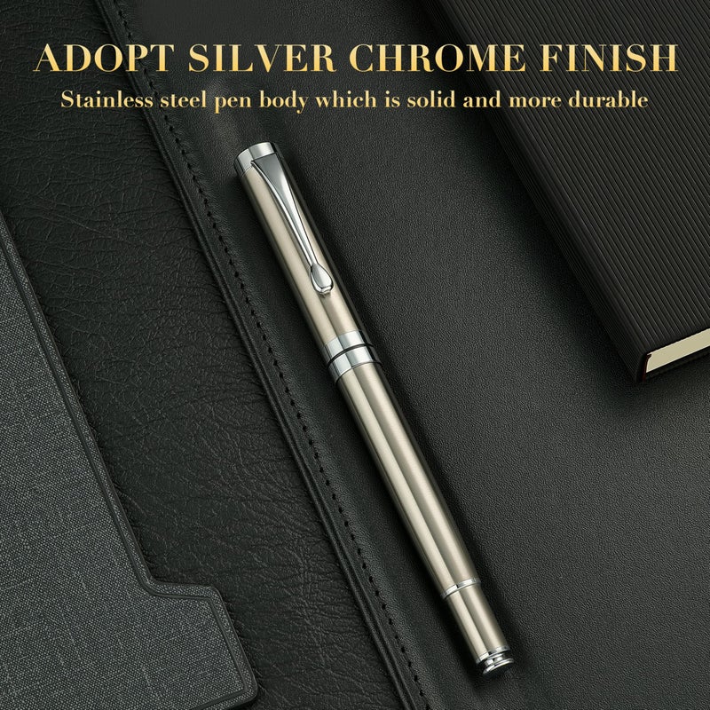 BEILUNER Silver Ballpoint Pens, Stainless Steel Body, Smooth Writing Experience, Dishwasher Safe, Gift Box with Extra Refill - Image 3